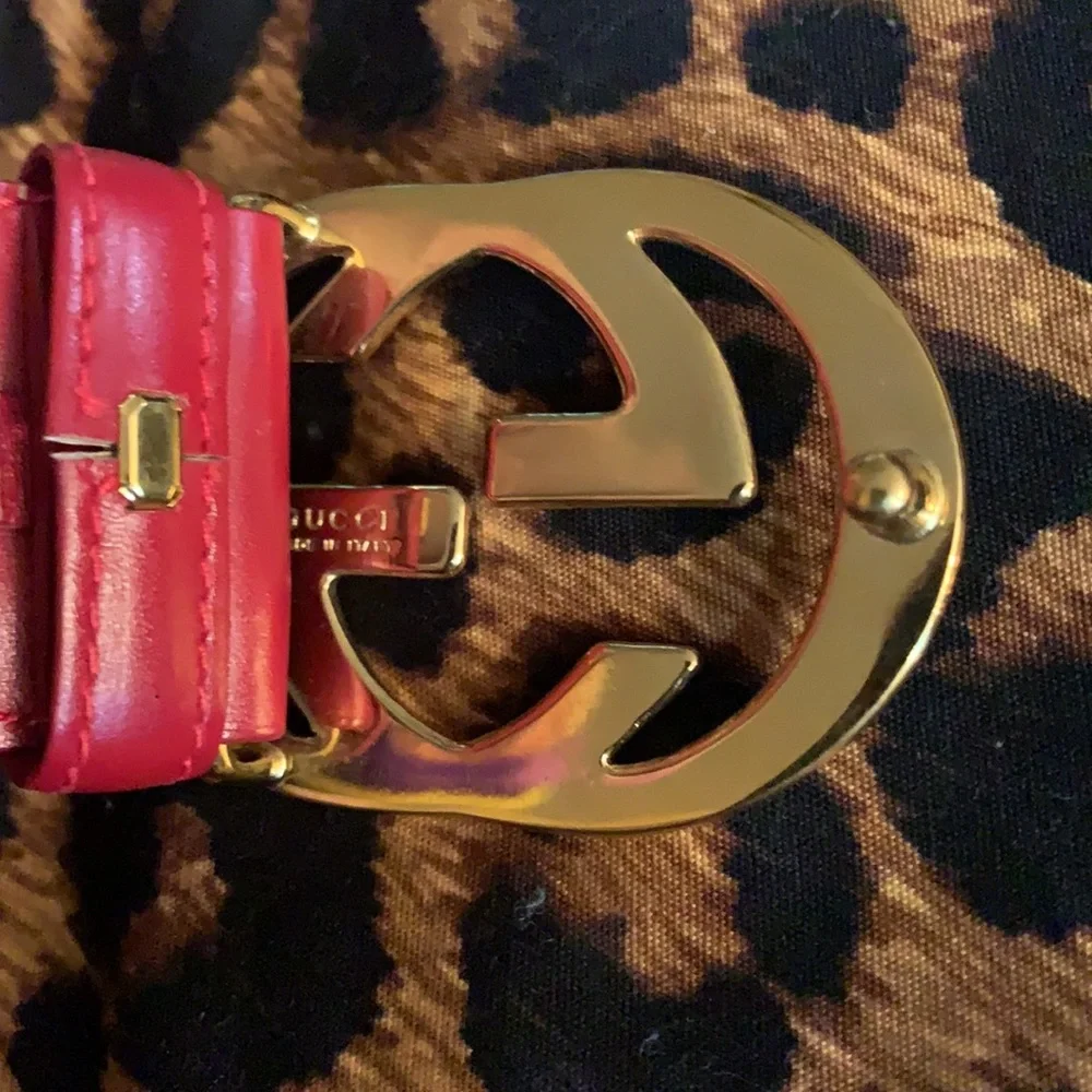 🔥 Stunning Iconic Gucci‎ Red Leather & Gold GG Belt Vintage Gucci 75/30